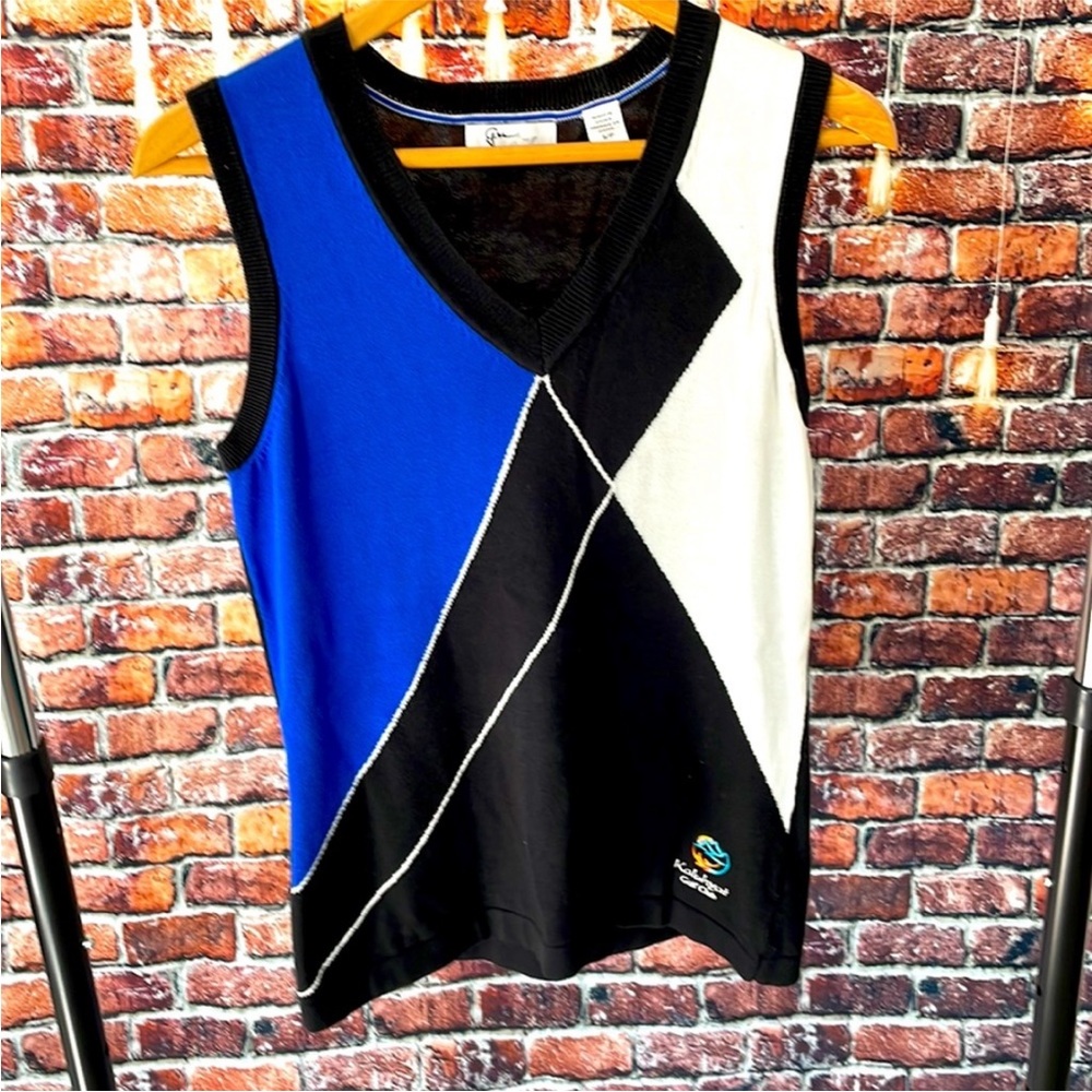 Greg Norman Black white blue Cotton Sweater
Vest men's small golf Hawaii